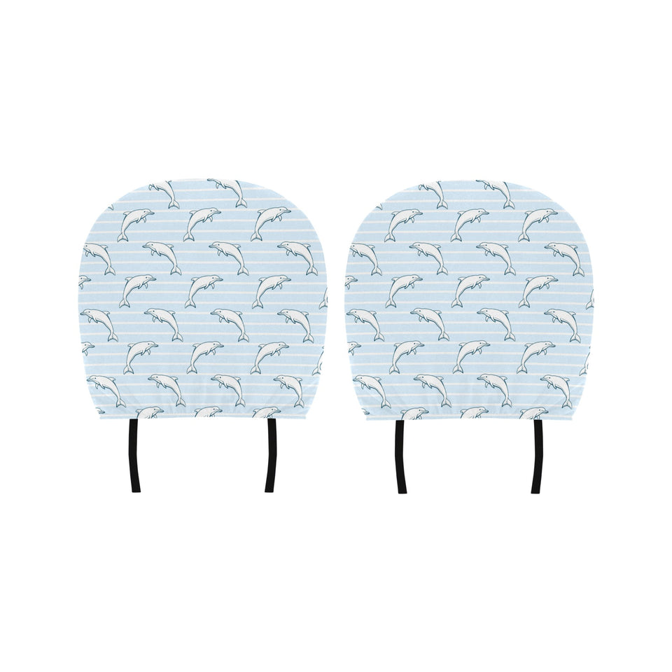 Dolphin blue striped background Car Headrest Cover