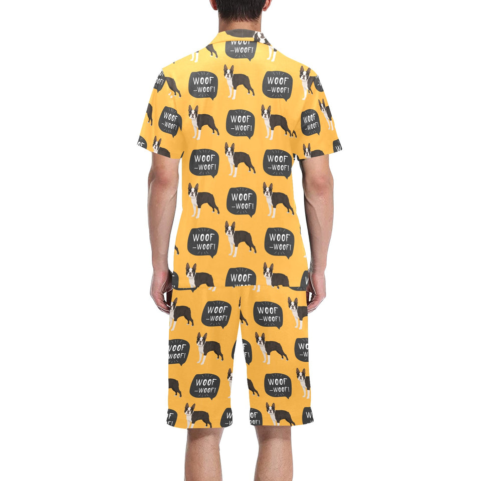 Boston terrier design pattern Men's V-Neck Short Pajama Set