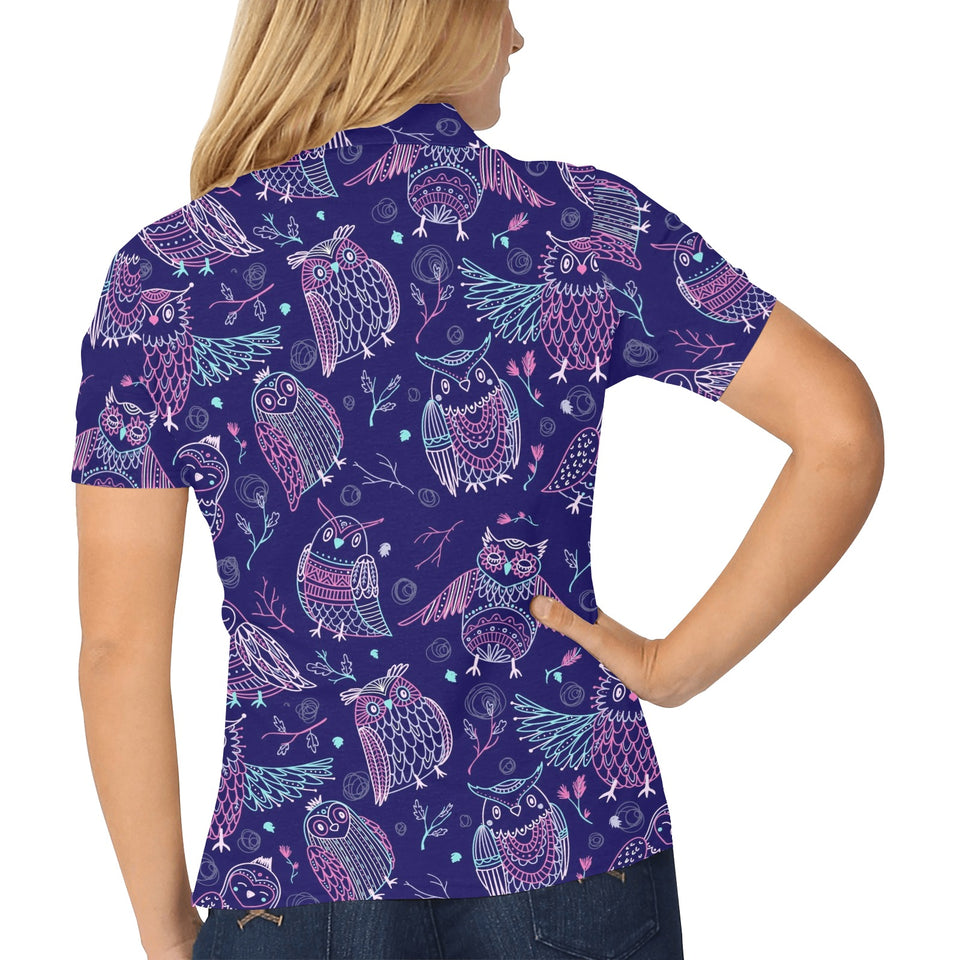 Cute owls pattern boho style ornament Women's All Over Print Polo Shirt
