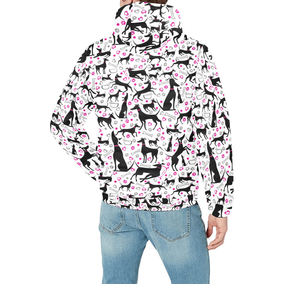 Greyhound Pattern Print Design 02 Men's Padded Hooded Jacket