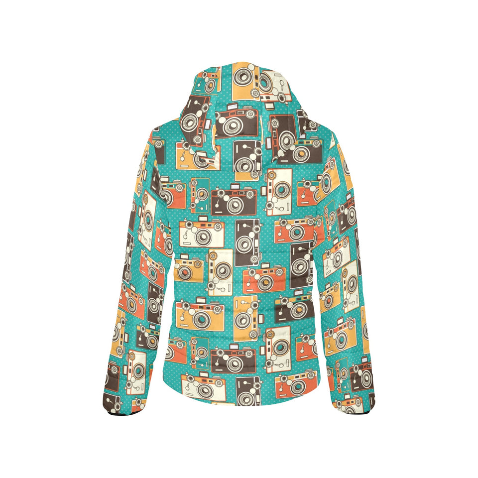Camera Pattern Print Design 03 Women's Padded Hooded Jacket