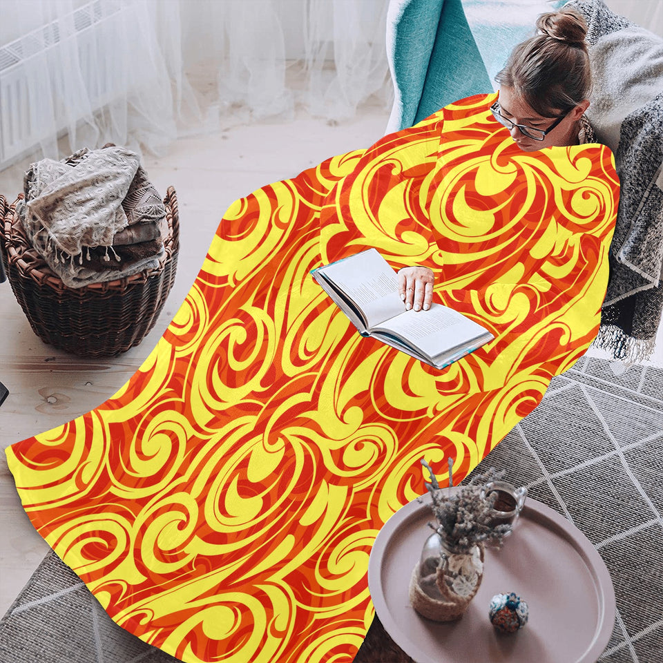 Fire flame design pattern Blanket Robe with Sleeves