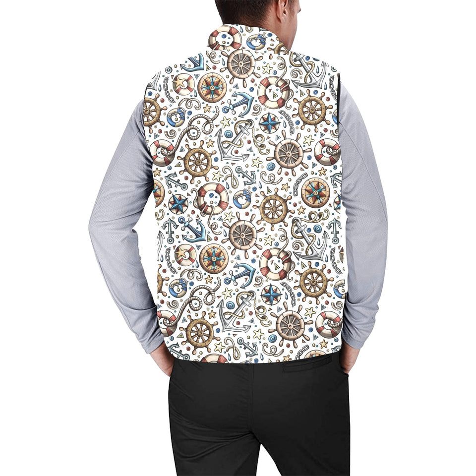 Cute nautical steering wheel anchor pattern Men's Padded Vest