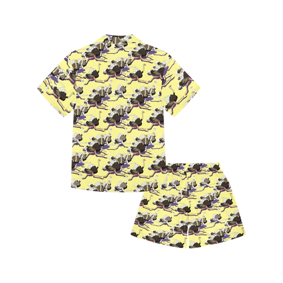 Ostrich Pattern Print Design 04 Kids' Boys' Girls' V-Neck Short Pajama Set