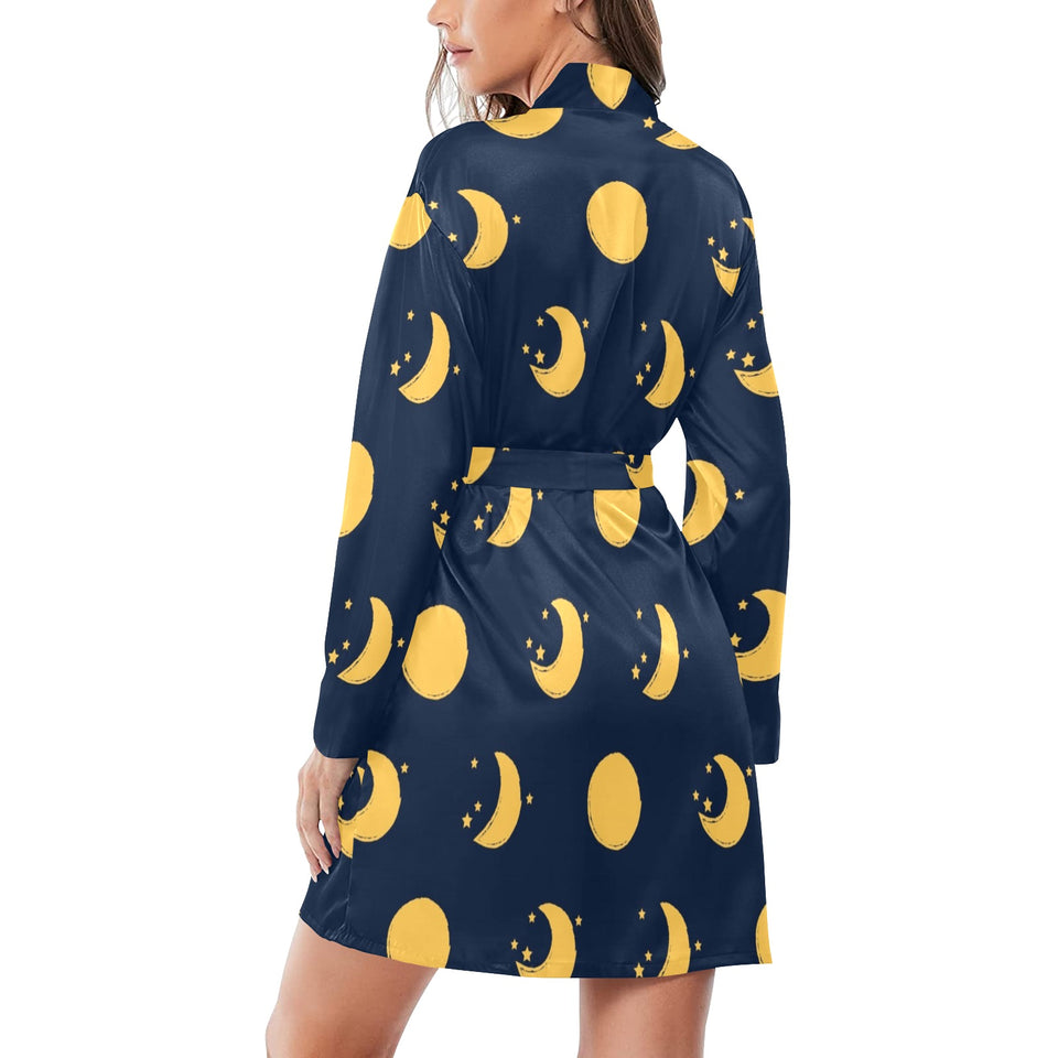 Moon star pattern Women's Long Sleeve Belted Night Robe