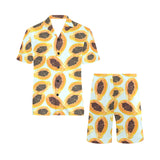 Watercolor papaya pattern Men's V-Neck Short Pajama Set