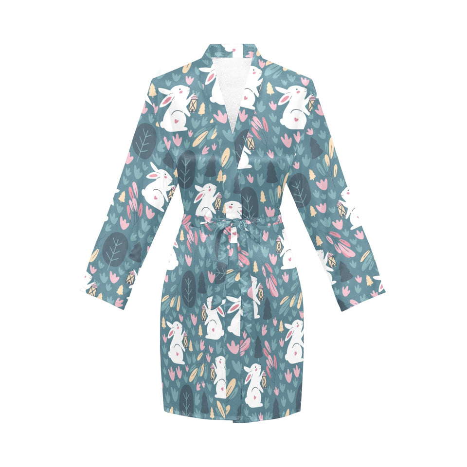 Cute rabbit pattern Women's Long Sleeve Belted Night Robe