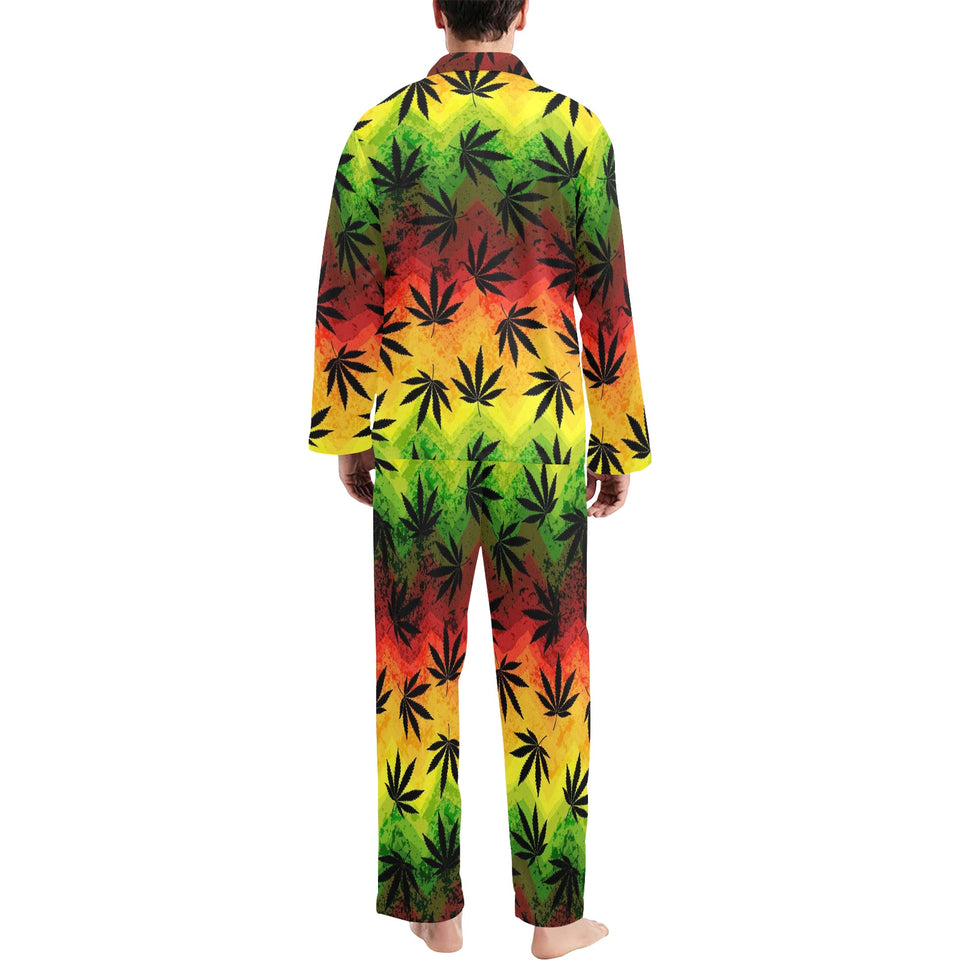 Canabis Marijuana Weed Pattern Print Design 03 Men's Long Pajama Set
