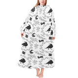 Crows floral wreath rabbit pattern Blanket Robe with Sleeves