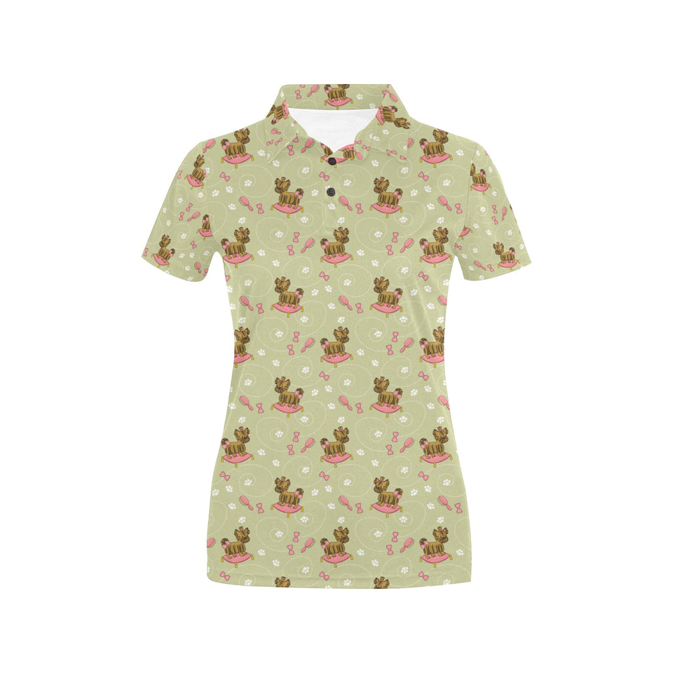 Yorkshire Terrier Pattern Print Design 01 Women's All Over Print Polo Shirt