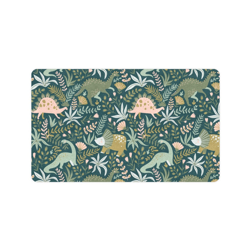 dinosaurs tropical leaves flower pattern Doormat