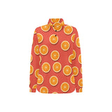 Oranges pattern red background Women's Long Sleeve Polo Shirt