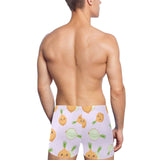 cute onions smiling faces purple background Men's Swimming Trunks