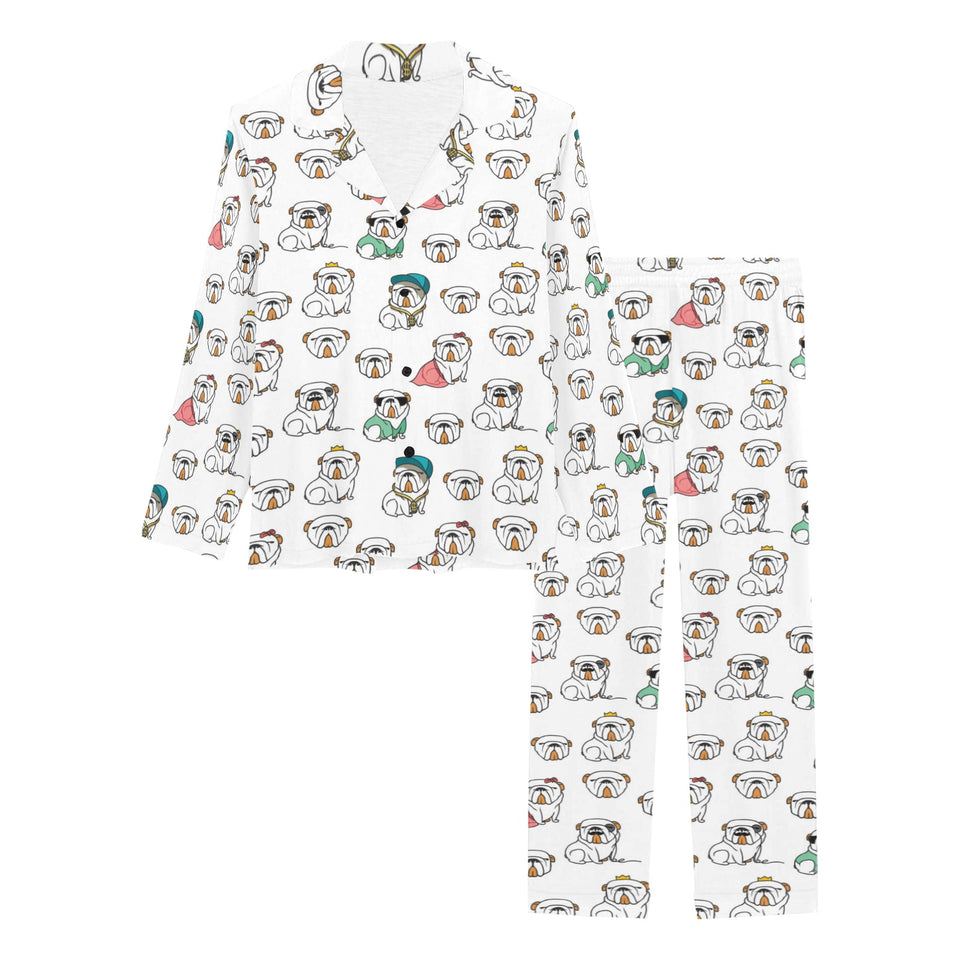 English Bulldog Pattern Print Design 03 Women's Long Pajama Set