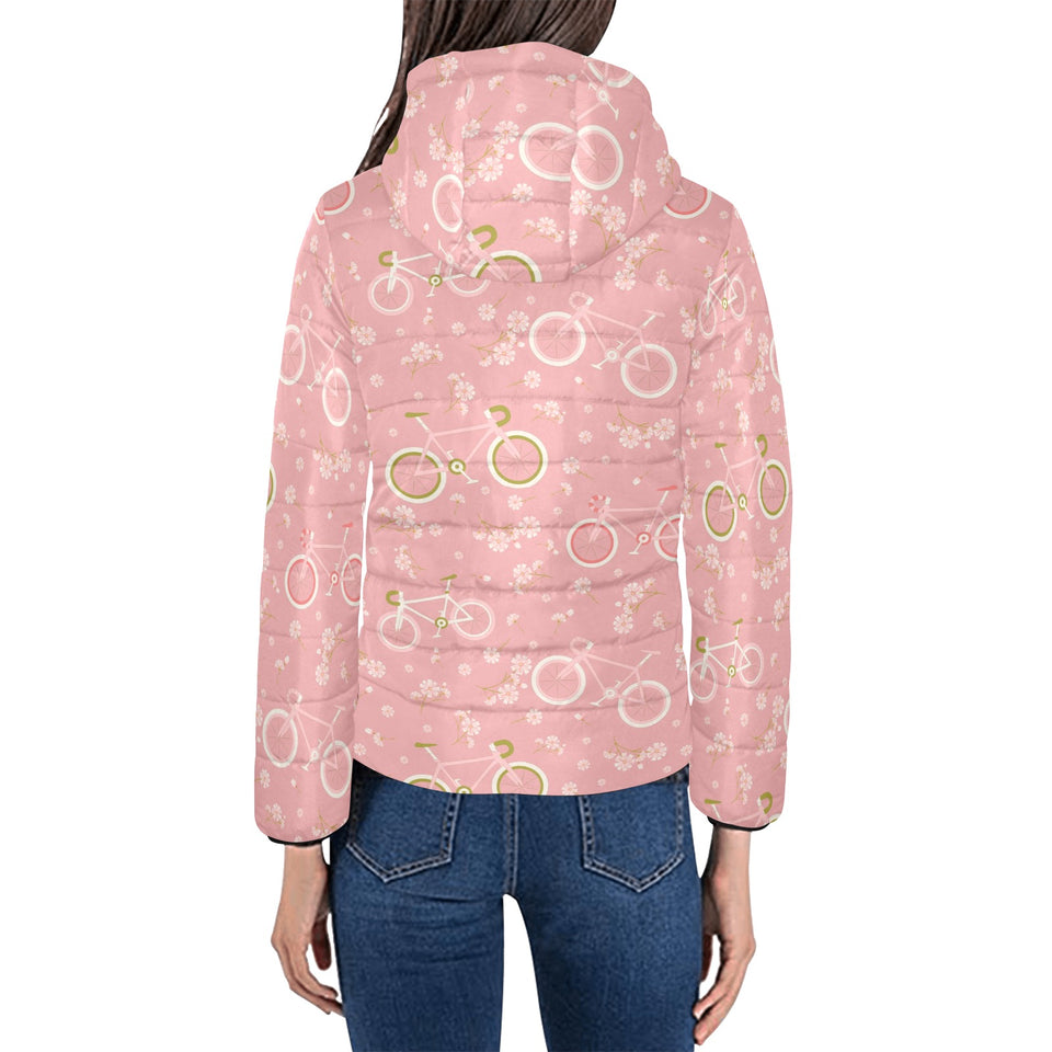Bicycle Pattern Print Design 02 Women's Padded Hooded Jacket