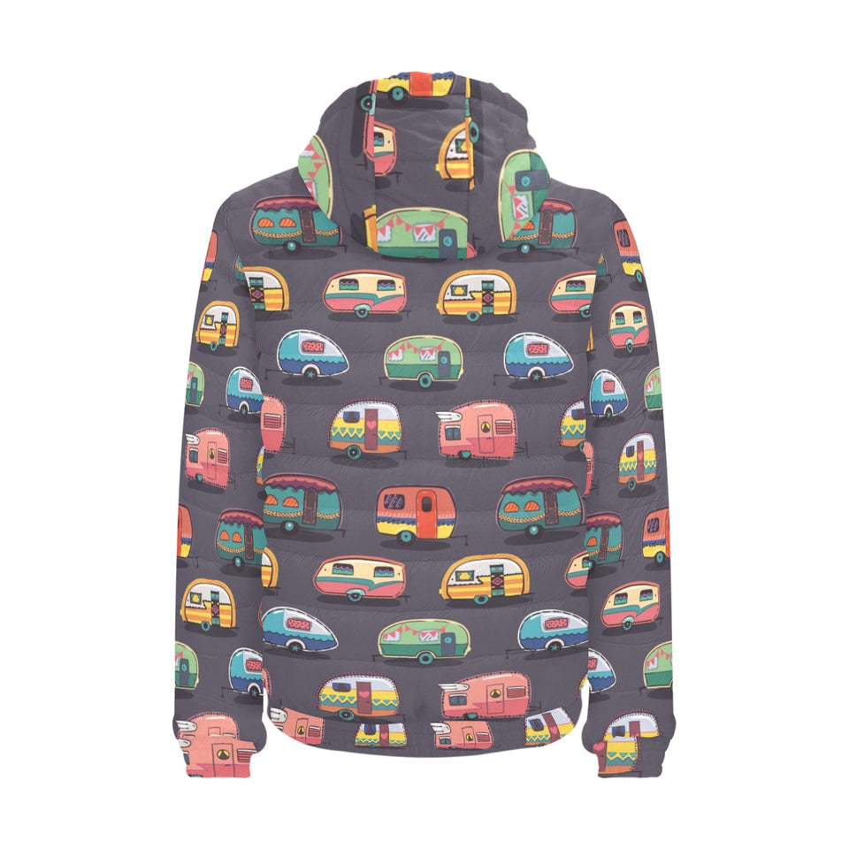 Camper Van Pattern Print Design 02 Men's Padded Hooded Jacket