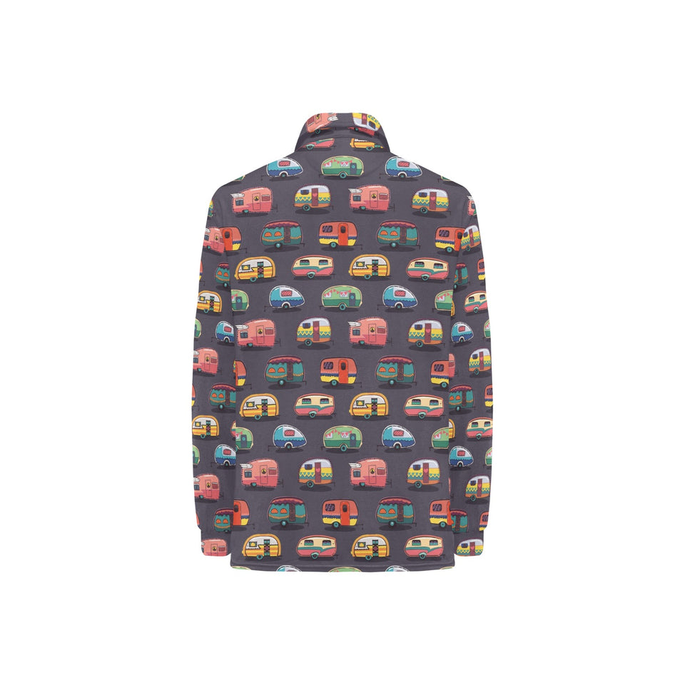 Camper Van Pattern Print Design 02 Women's Long Sleeve Polo Shirt