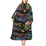 Dragons flower pattern Blanket Robe with Sleeves