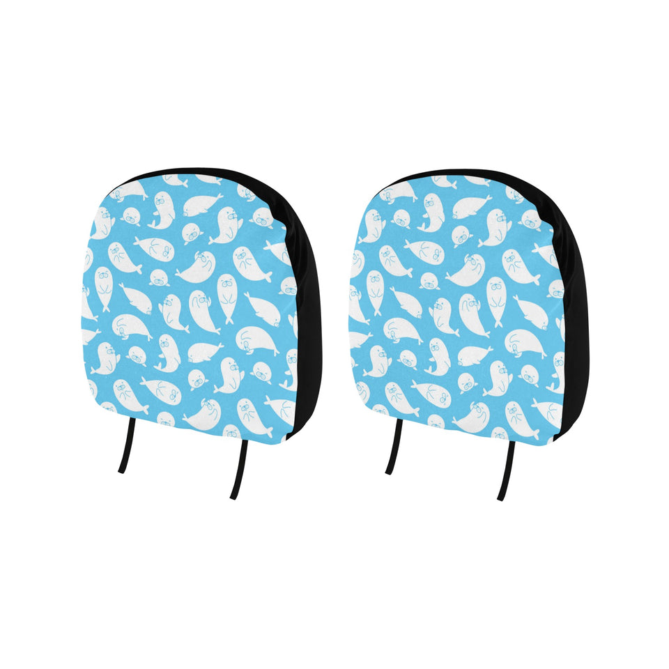 Cute white sea lion seals pattern Car Headrest Cover