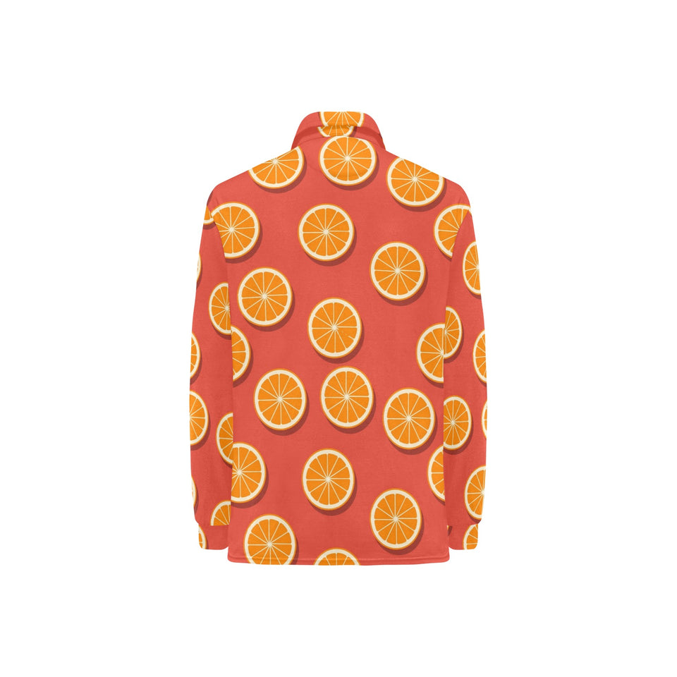 Oranges pattern red background Women's Long Sleeve Polo Shirt