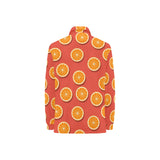 Oranges pattern red background Women's Long Sleeve Polo Shirt