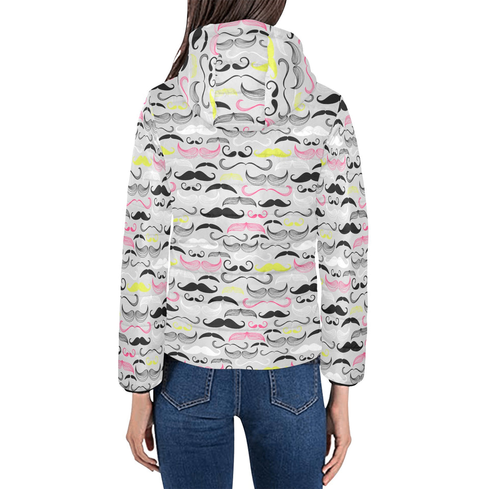 Mustache Beard Pattern Print Design 02 Women's Padded Hooded Jacket
