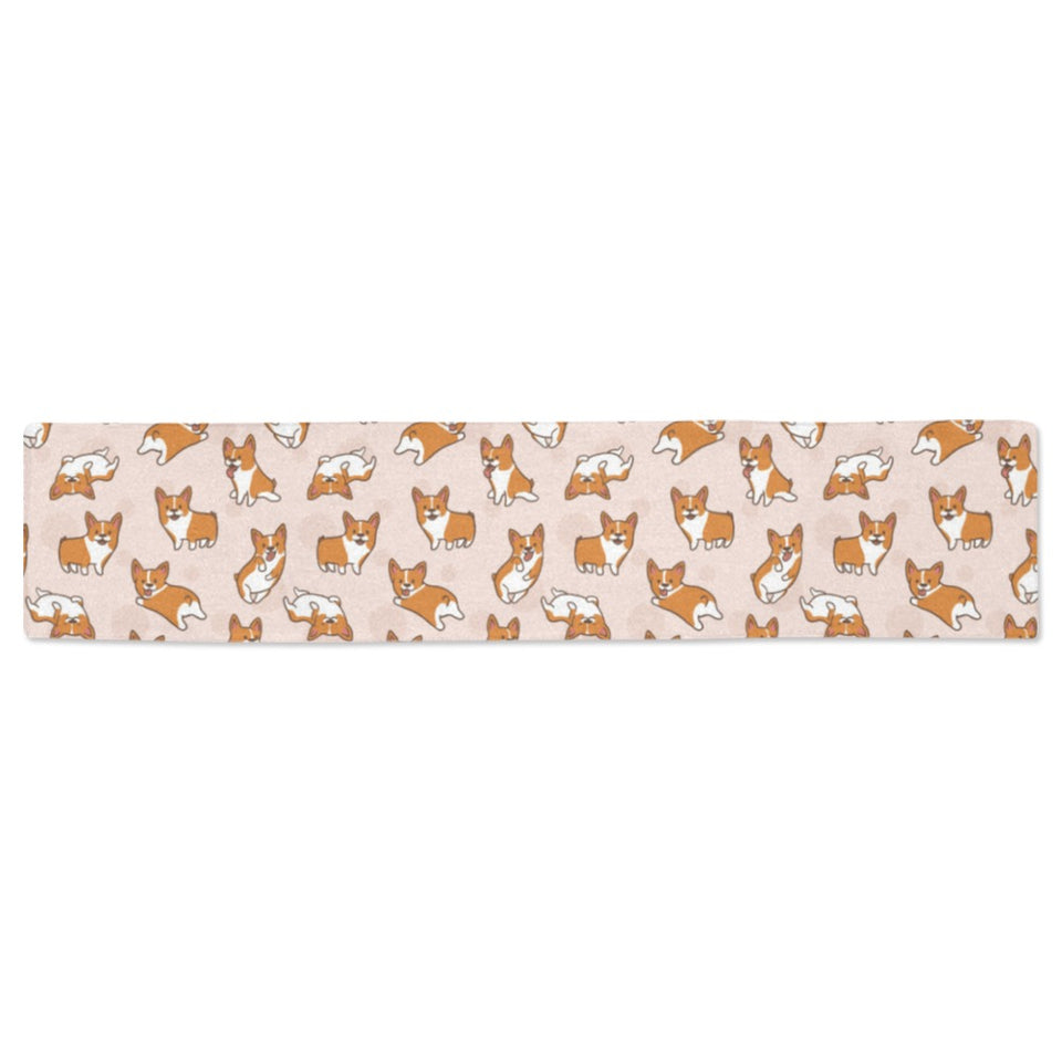 Cute Corgis Pattern pink background Table Runner