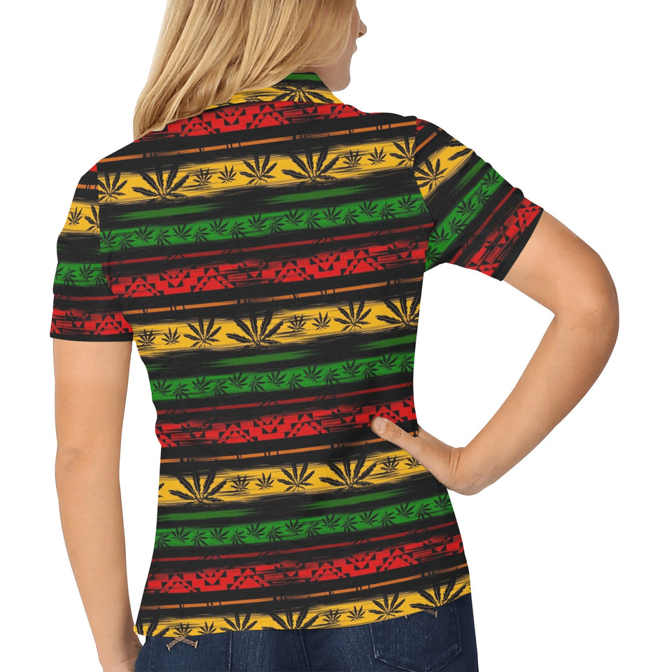 Canabis Marijuana Weed Pattern Print Design 04 Women's All Over Print Polo Shirt