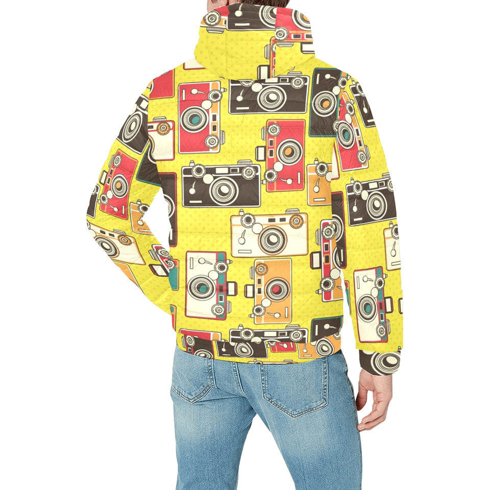 Camera Pattern Print Design 02 Men's Padded Hooded Jacket
