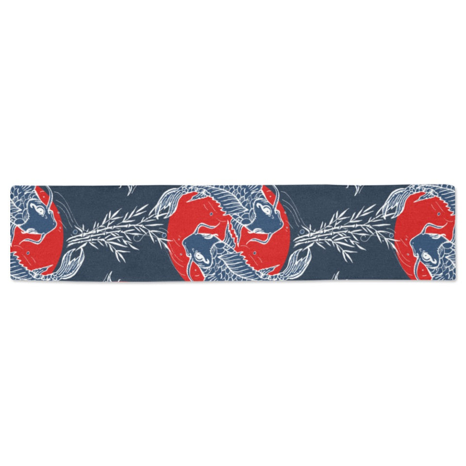 Koi Fish Carp Fishs hand drawn japanese art Table Runner