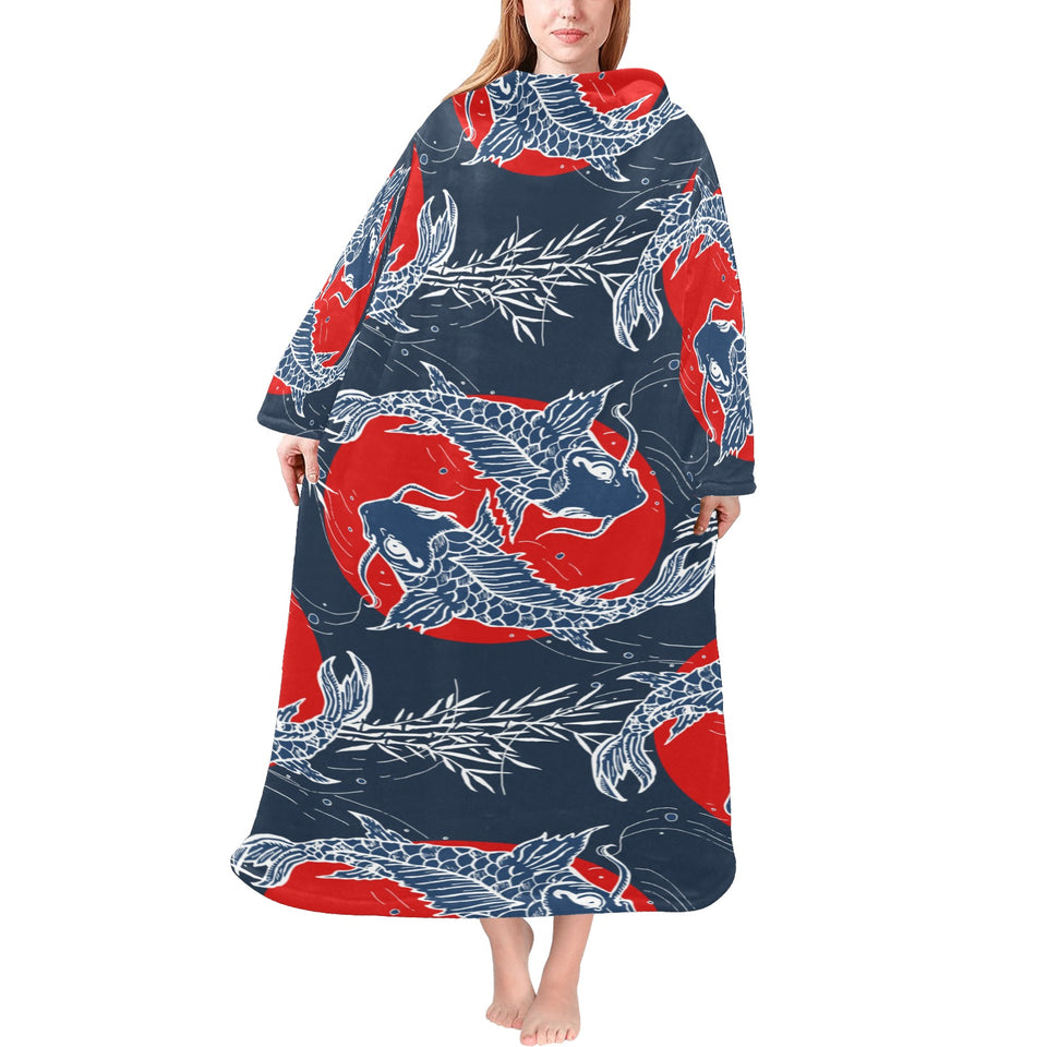 Koi Fish Carp Fishs hand drawn japanese art Blanket Robe with Sleeves