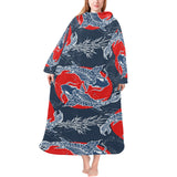 Koi Fish Carp Fishs hand drawn japanese art Blanket Robe with Sleeves