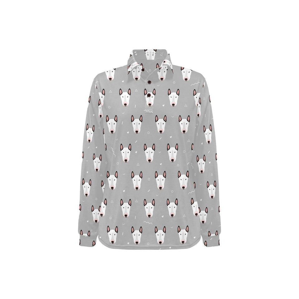 Bull Terrier Pattern Print Design 05 Women's Long Sleeve Polo Shirt