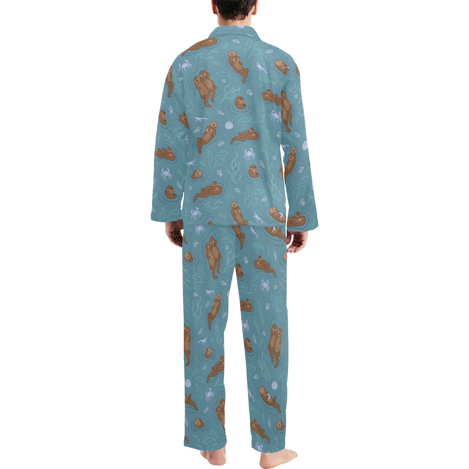 Sea otters pattern Men's Long Pajama Set