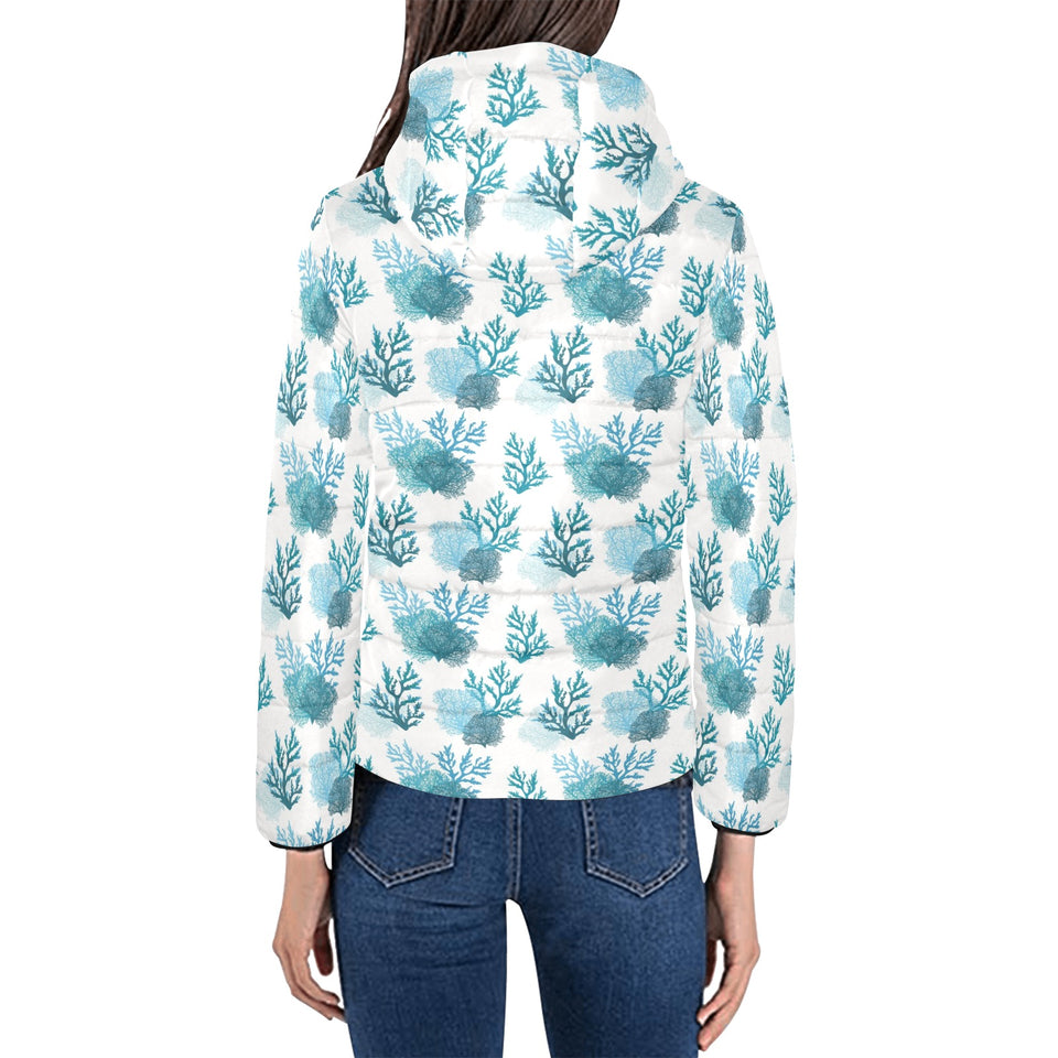 Coral Reef Pattern Print Design 04 Women's Padded Hooded Jacket