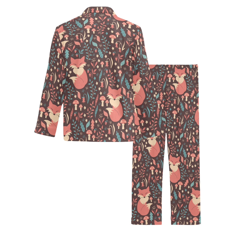 fox leaves mushroom pattern Men's Long Pajama Set