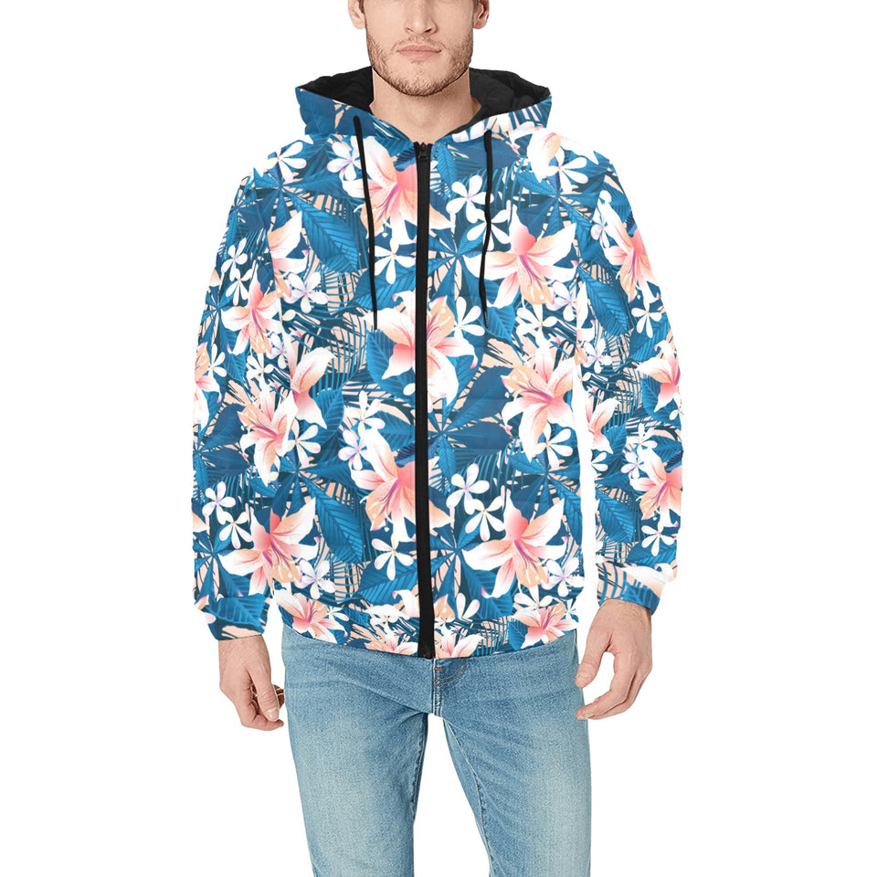 Hibiscus Pattern Print Design 02 Men's Padded Hooded Jacket