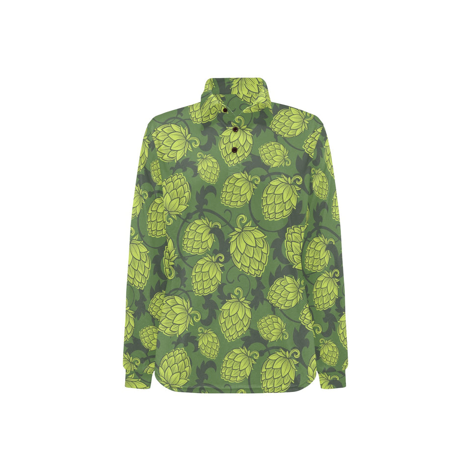 Hop pattern Hop cone background Women's Long Sleeve Polo Shirt