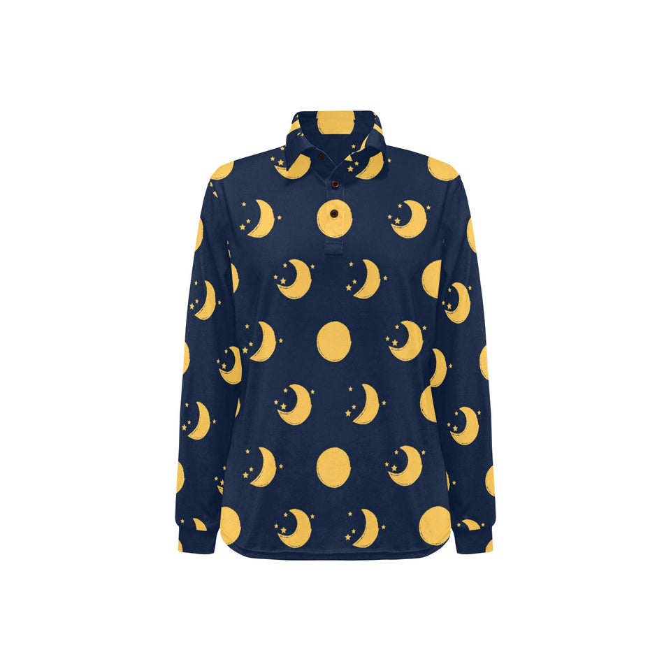 Moon star pattern Women's Long Sleeve Polo Shirt