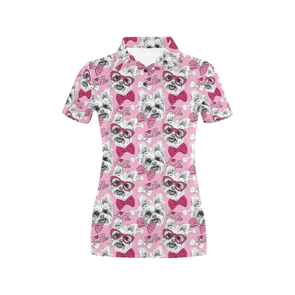 Yorkshire Terrier Pattern Print Design 03 Women's All Over Print Polo Shirt