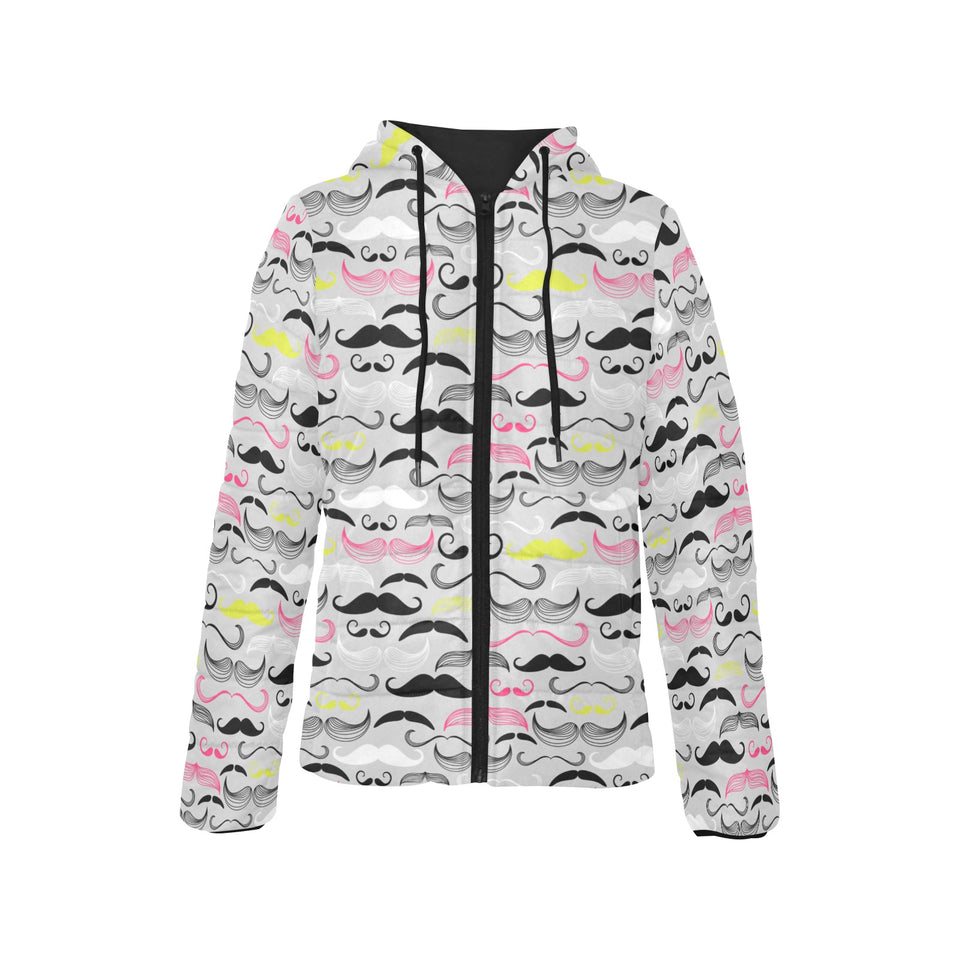 Mustache Beard Pattern Print Design 02 Women's Padded Hooded Jacket