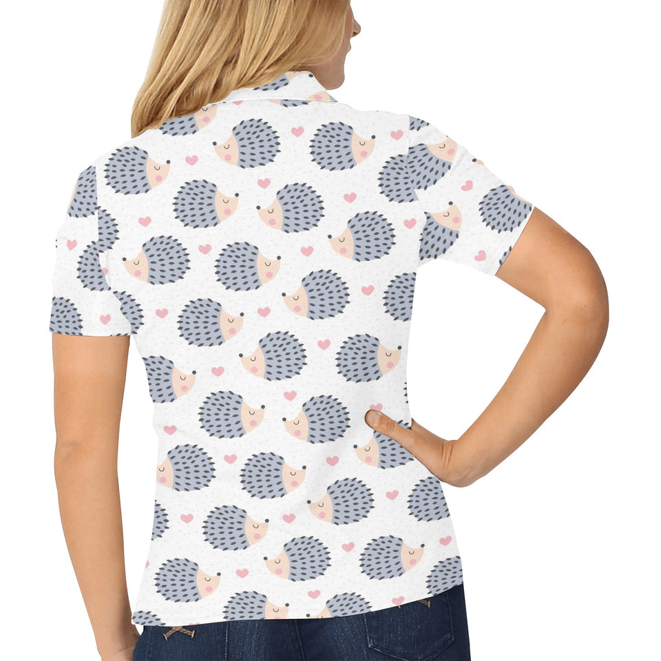 Hedgehog Pattern Print Design 04 Women's All Over Print Polo Shirt