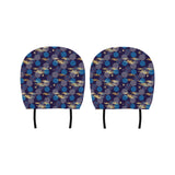Blue japanese pattern cloud wave flower Car Headrest Cover