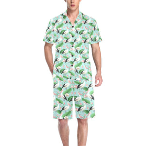 Pelican Pattern Print Design 01 Men's V-Neck Short Pajama Set