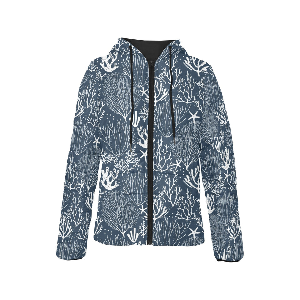 Coral Reef Pattern Print Design 05 Women's Padded Hooded Jacket