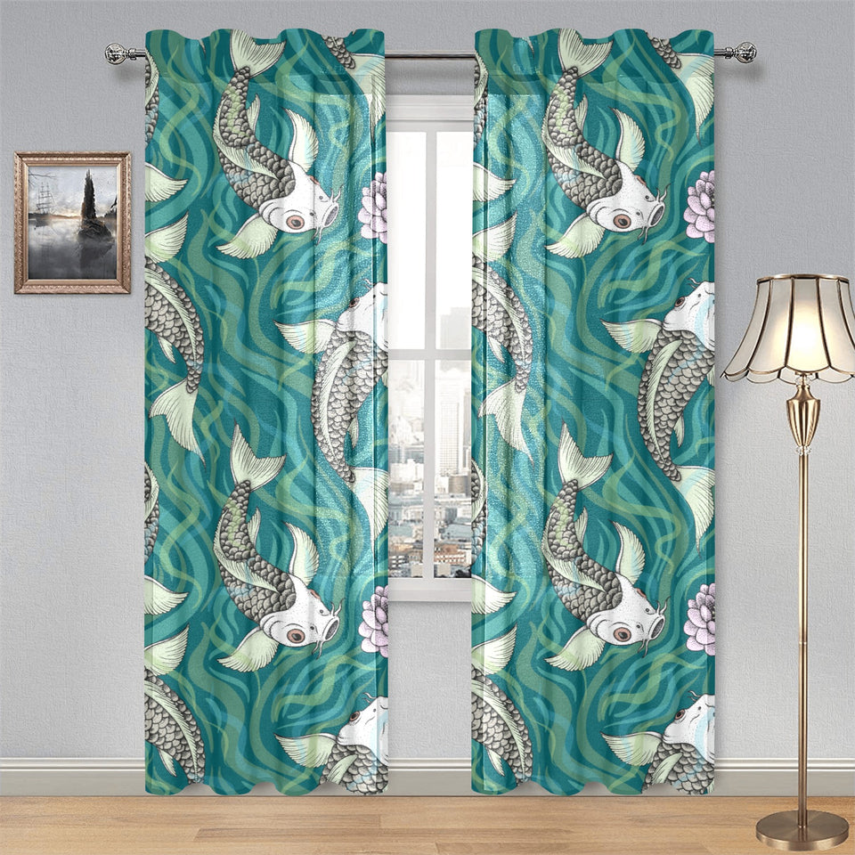 Koi Fish Carp Fish lotus pattern Gauze Curtain