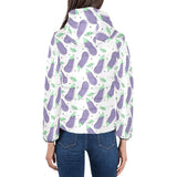 Eggplant Pattern Print Design 05 Women's Padded Hooded Jacket