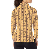 Egypt Hieroglyphics Pattern Print Design 02 Women's Long Sleeve Polo Shirt