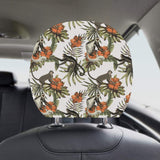 Monkey red hibiscus flower palm leaves floral patt Car Headrest Cover