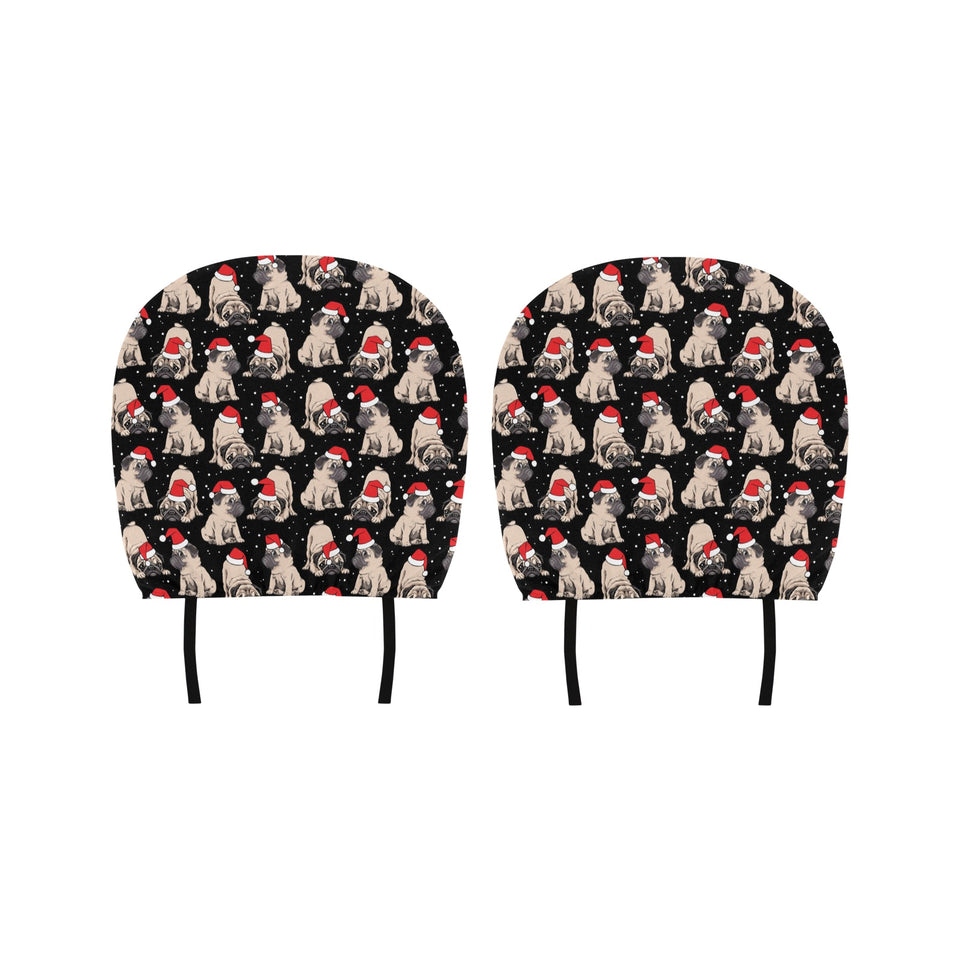 Christmas Pugs Santa_s red cap pattern Car Headrest Cover